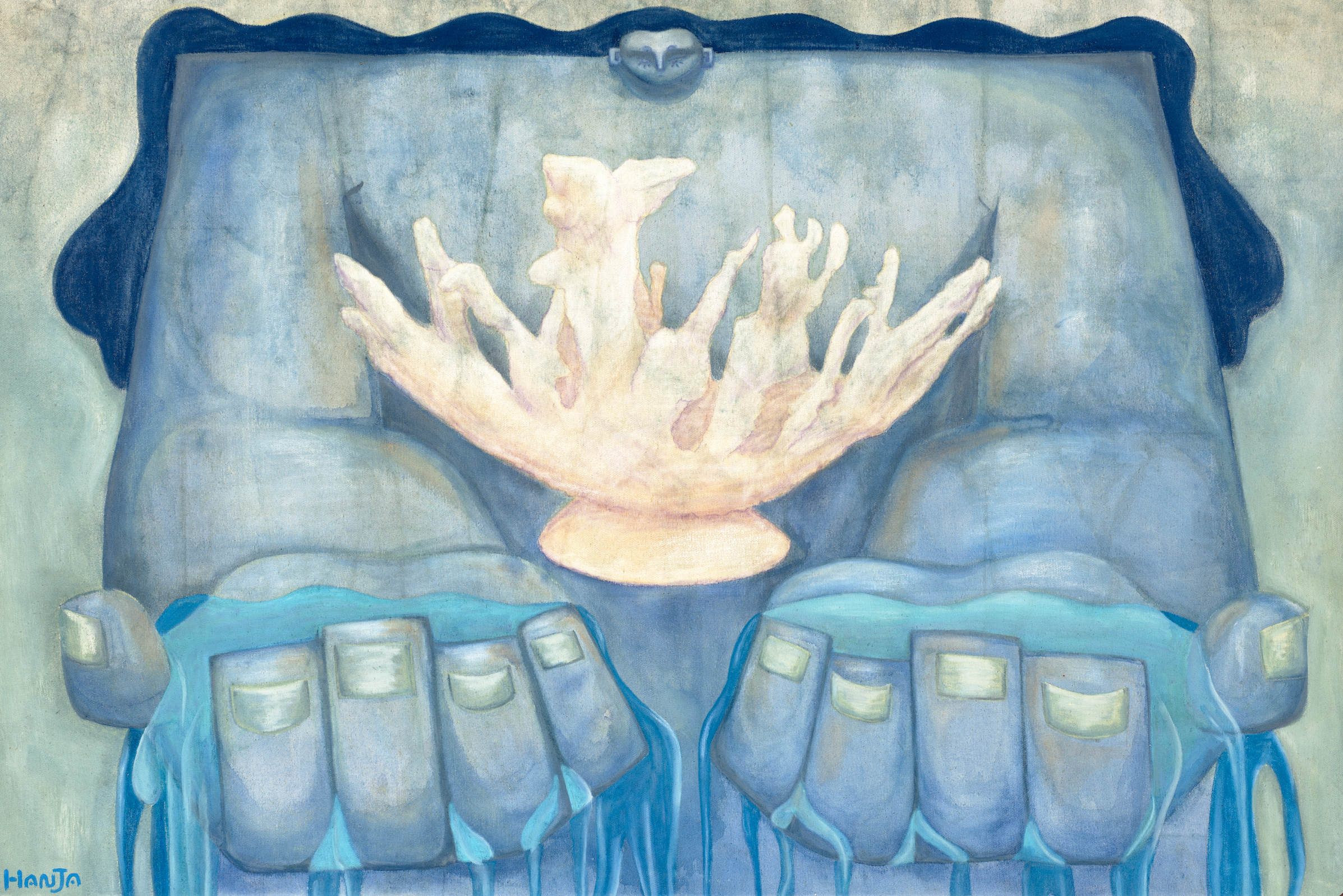 -SOLD- Hina's Embrace - 43" x 28", chalk pastel and gouache on recycled cloth