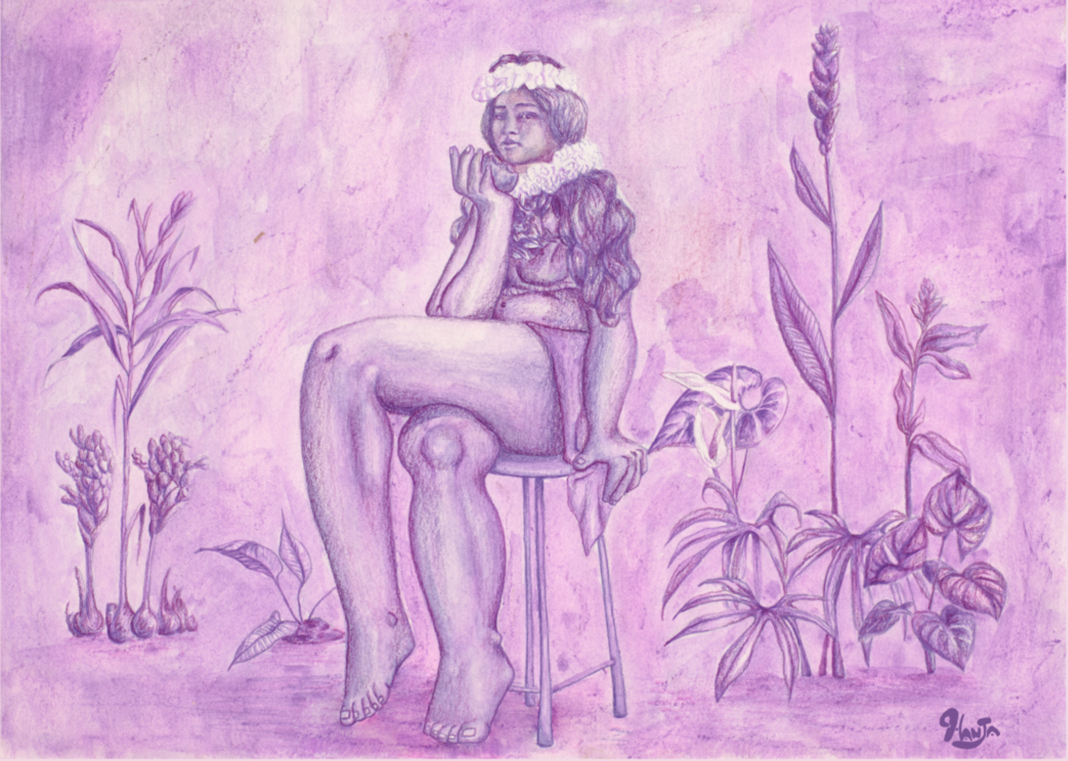 Girl and the Guava - 9" x 12", watercolor and colored pencil on paper