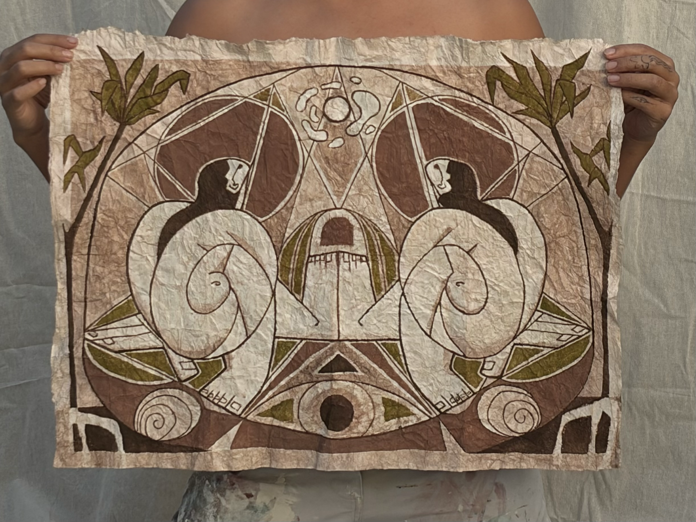 Maka O Ka La'i - 22" x 14" Watercolor on Tapa