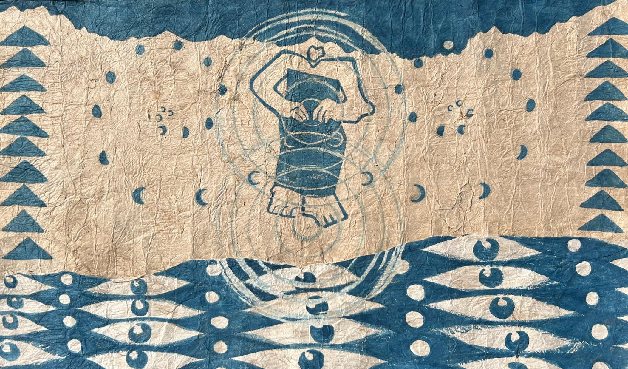-SOLD- Makua-Hina o ka Manawa - 21"x13", Ink on traditional kapa barkcloth, hand made frame and velvet backing