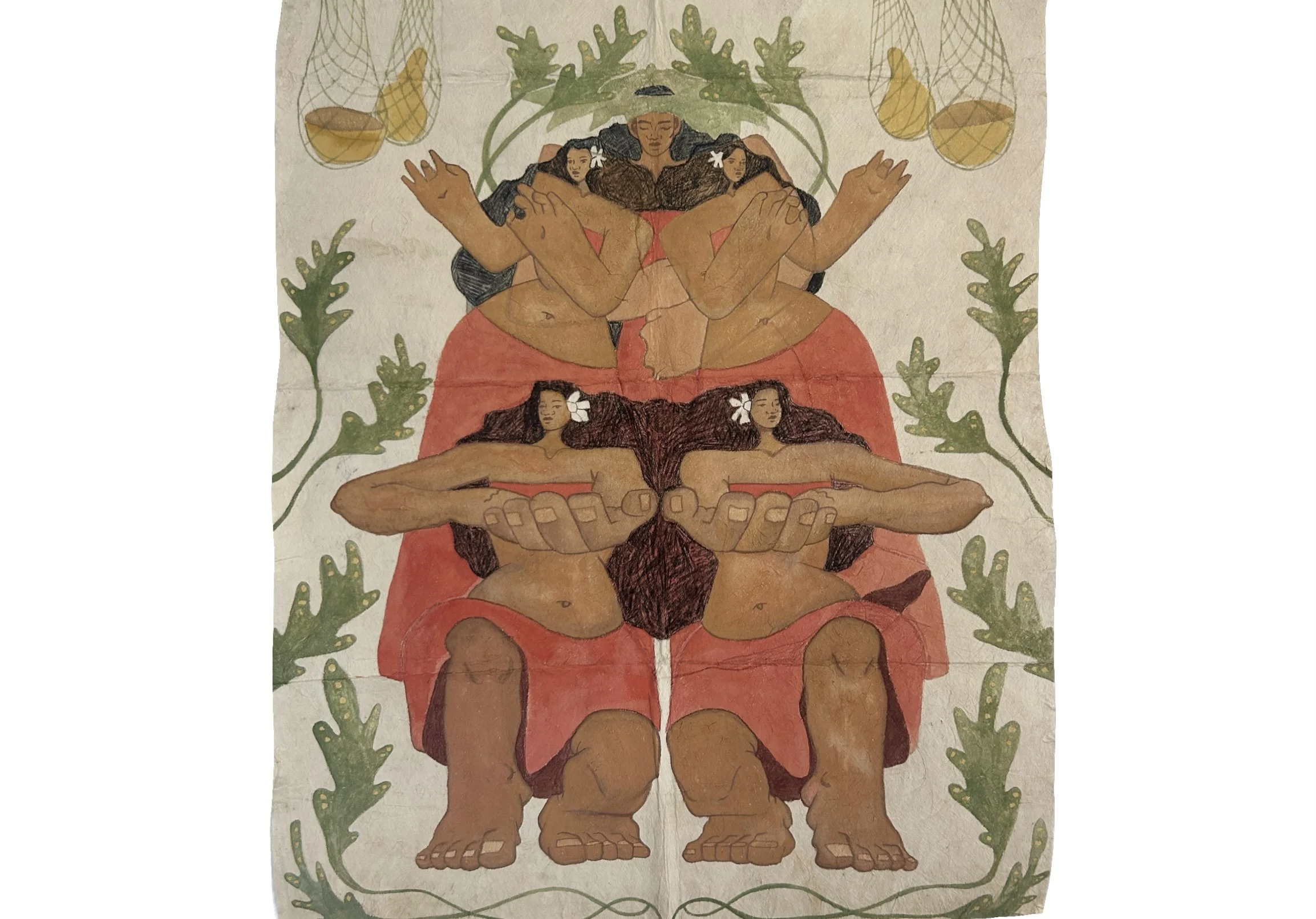 - SOLD - Ha'a - 26" x 32" Watercolor on Tapa