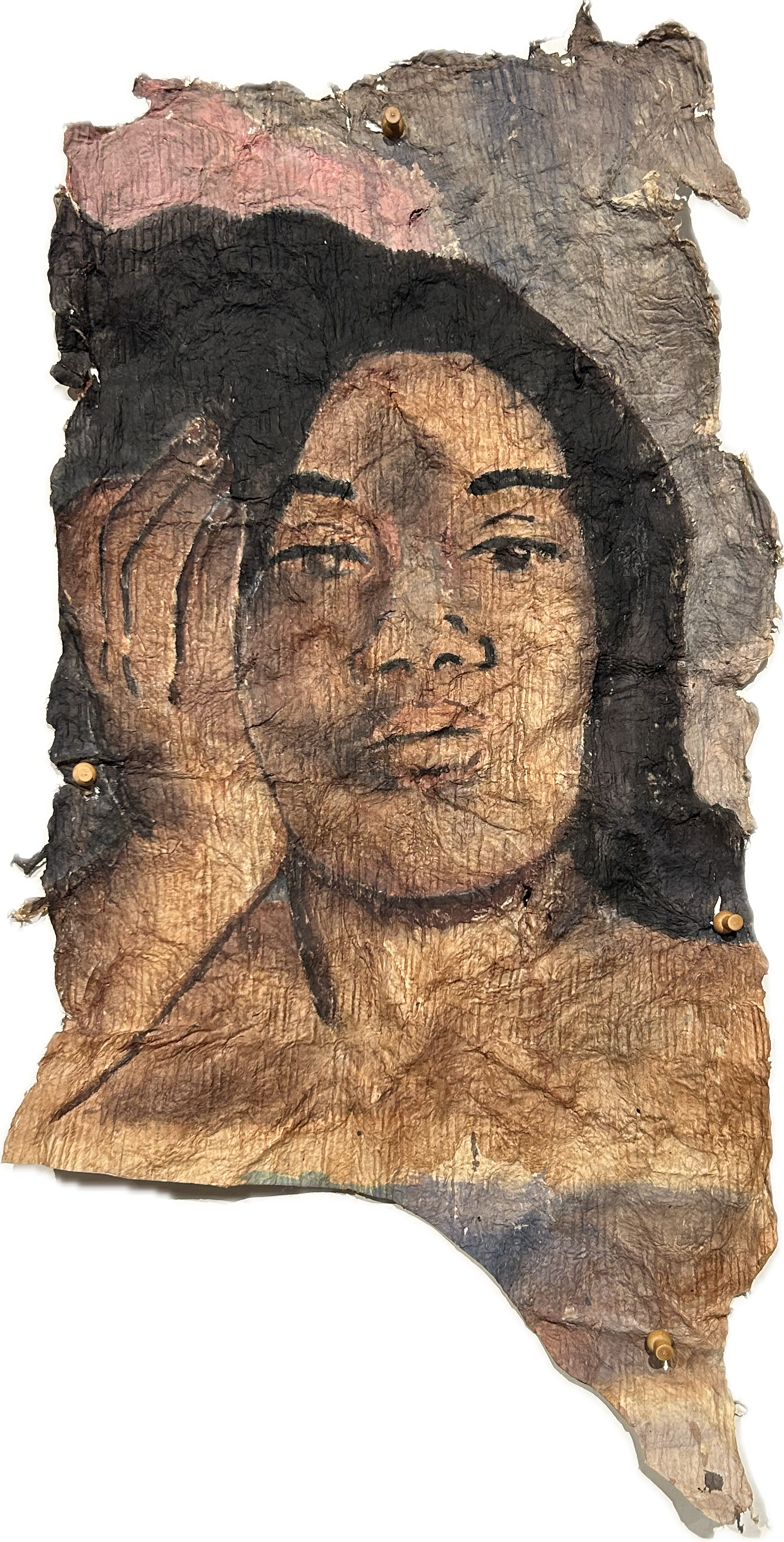 moe - 12" x 24", natural dyes and acrylic ink on traditional kapa barkcloth