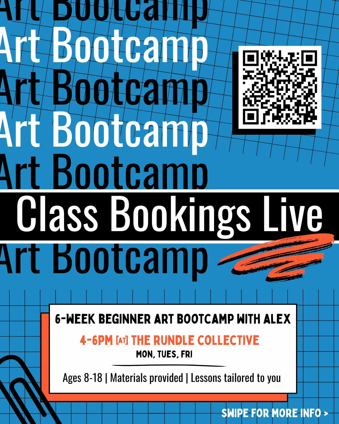 🎨🧑&zwj;🎨 CLASSES NOW LIVE 🧑&zwj;🎨🎨

Calling all young creatives aged 8-18 🗣️

Do you want to level up your skills? 👾
Learn art from a pro comic/film artist? 🎬
Have a heap of fun along the way? 🎒

Register for the Colour and Shape Term 4 Art