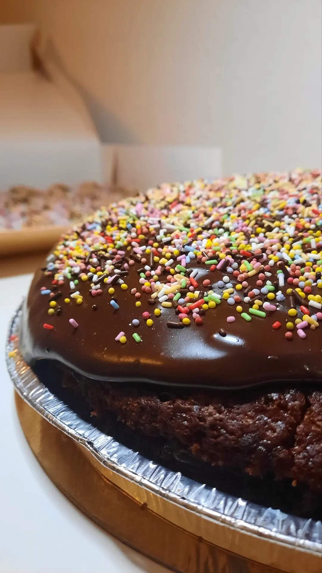 Gâteau au chocolat avec glaçage au chocolat et des pépites de couleurs