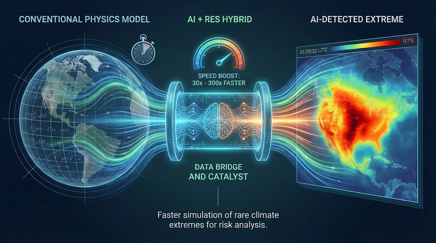Hybrid AI Method Samples Rare Heatwaves 30-300x Faster Than Standard Models