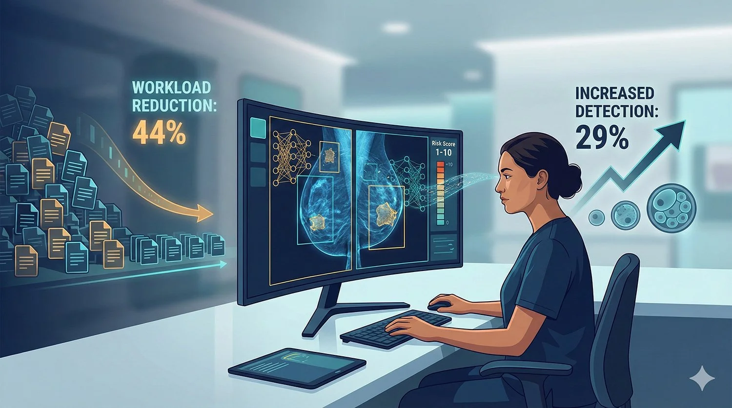 AI Cuts Mammography Workload 44%, Boosts Cancer Detection 29%