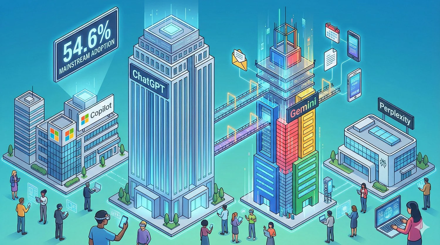 AI Adoption Hits 54.6% as Gemini Challenges ChatGPT’s Dominance
