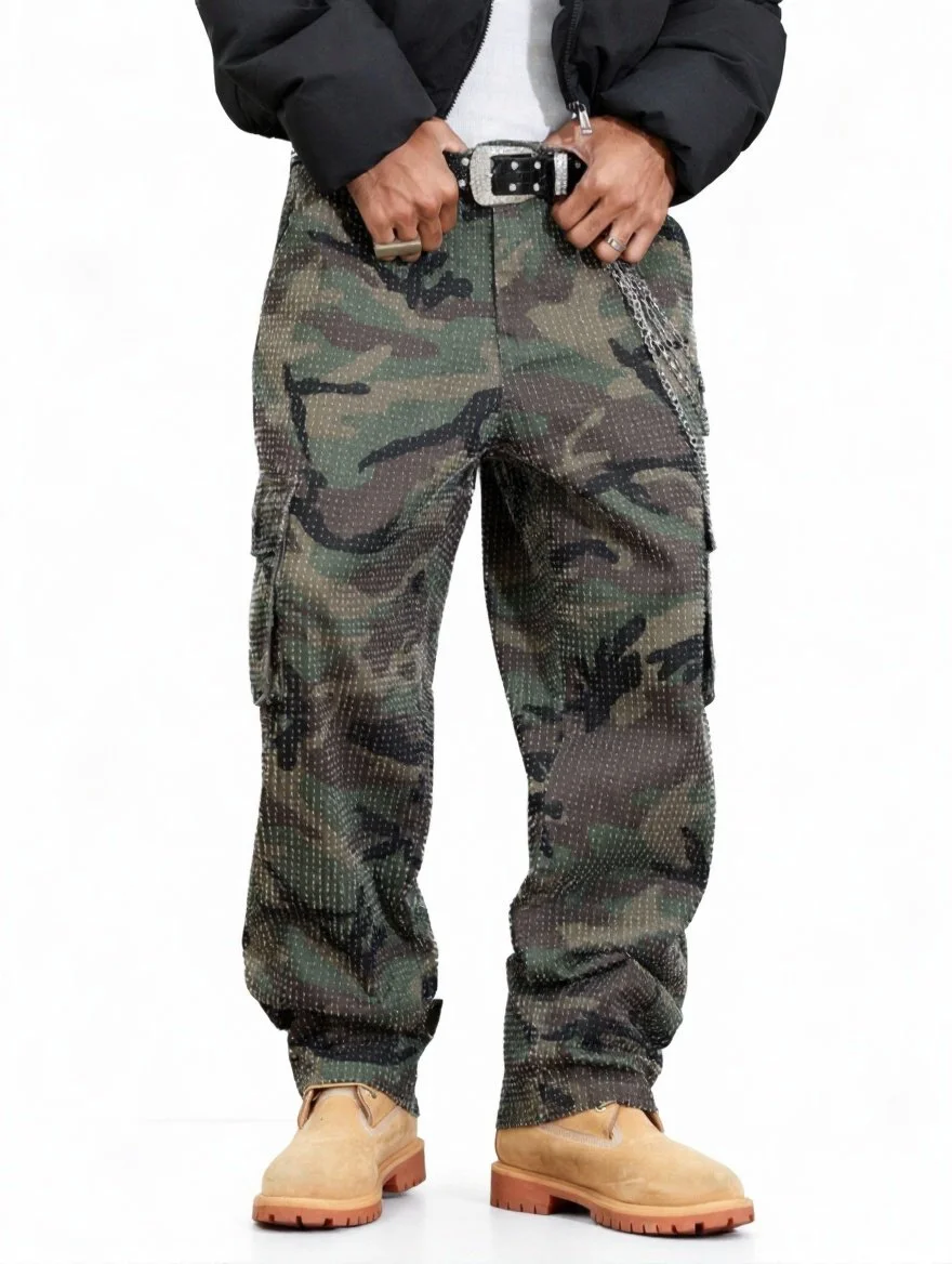 Crown Culture Distressed Harvest Army Green Embellished Cargo Denim 010.JPG