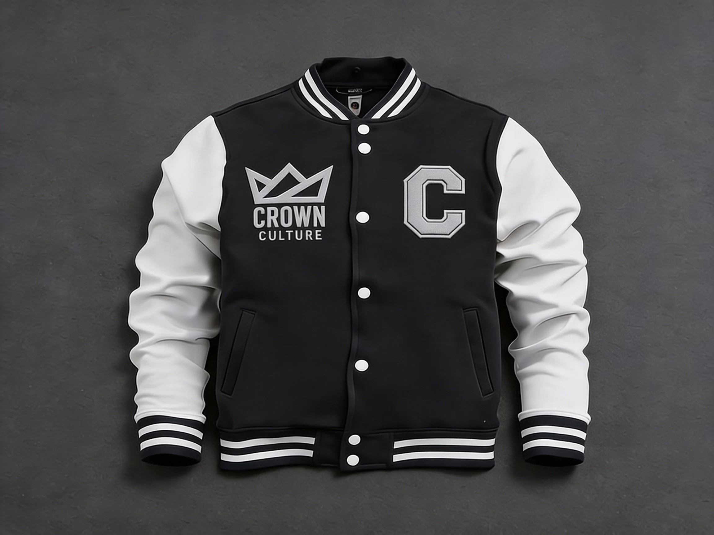 Crown Culture Fleece Letterman Jacket Black & Gray