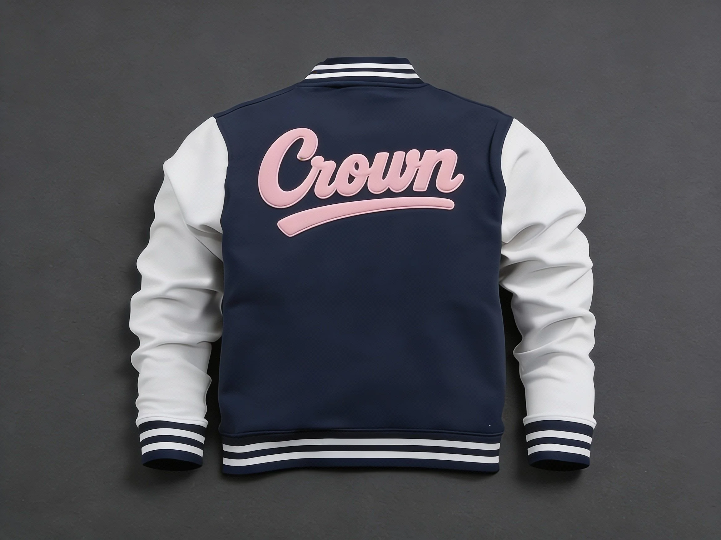Crown Culture Fleece Letterman Jacket Navy - Pink 003.JPG
