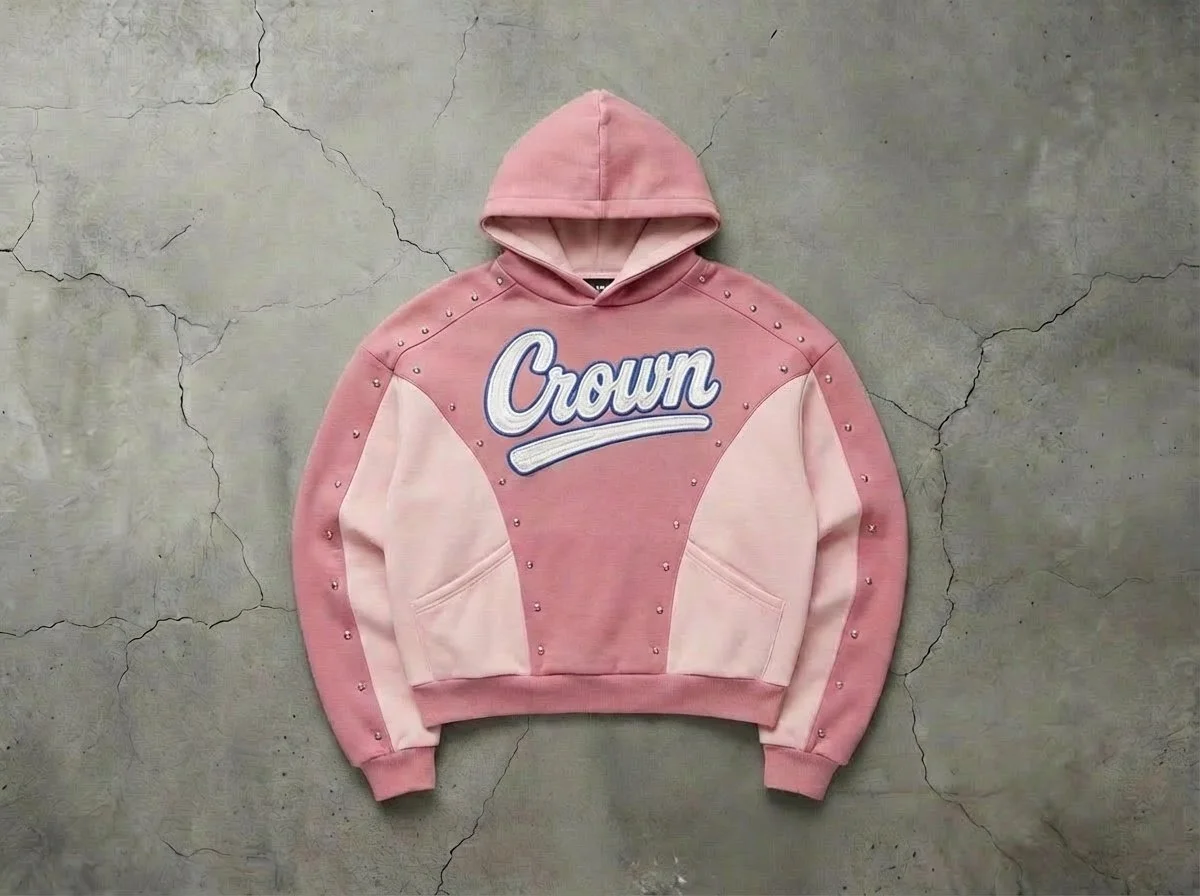 Crown Culture Premium Pink Two-Toned Studded Hoodie