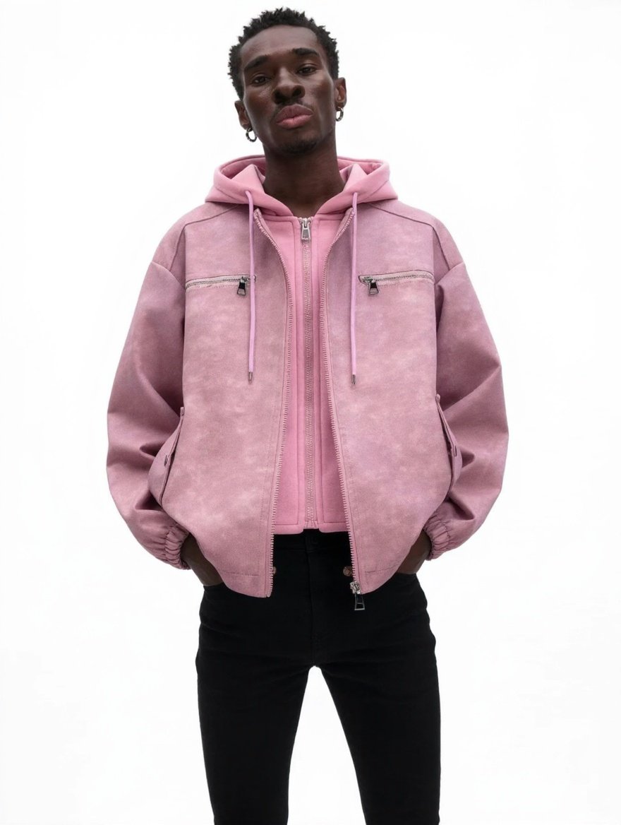 Crown Culture Vegan Leather Pink Hoodie Bomber 007.JPG