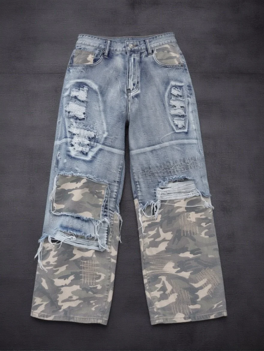 Crown Culture — Oversized Patchwork Denim Fatigue Jeans