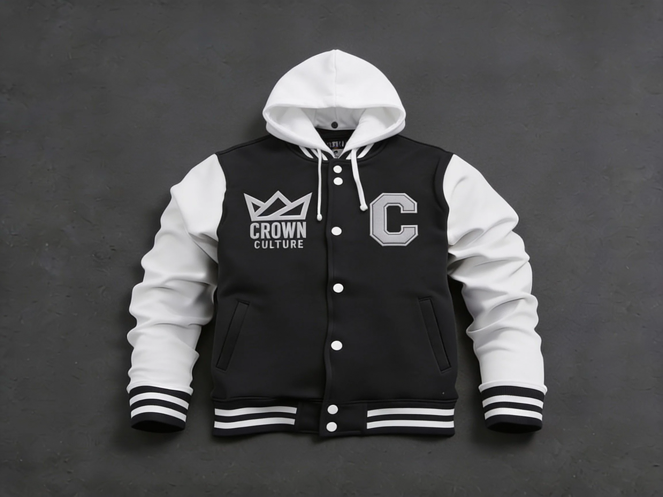 Crown Culture Fleece Letterman Jacket Black-Gray 003.JPG
