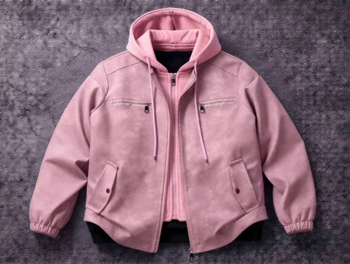 Crown Culture Vegan Leather Pink Hoodie Bomber 006.JPG