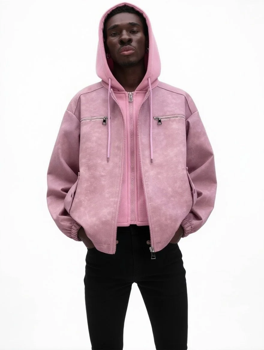 Crown Culture Vegan Leather Pink Hoodie Bomber 010.JPG
