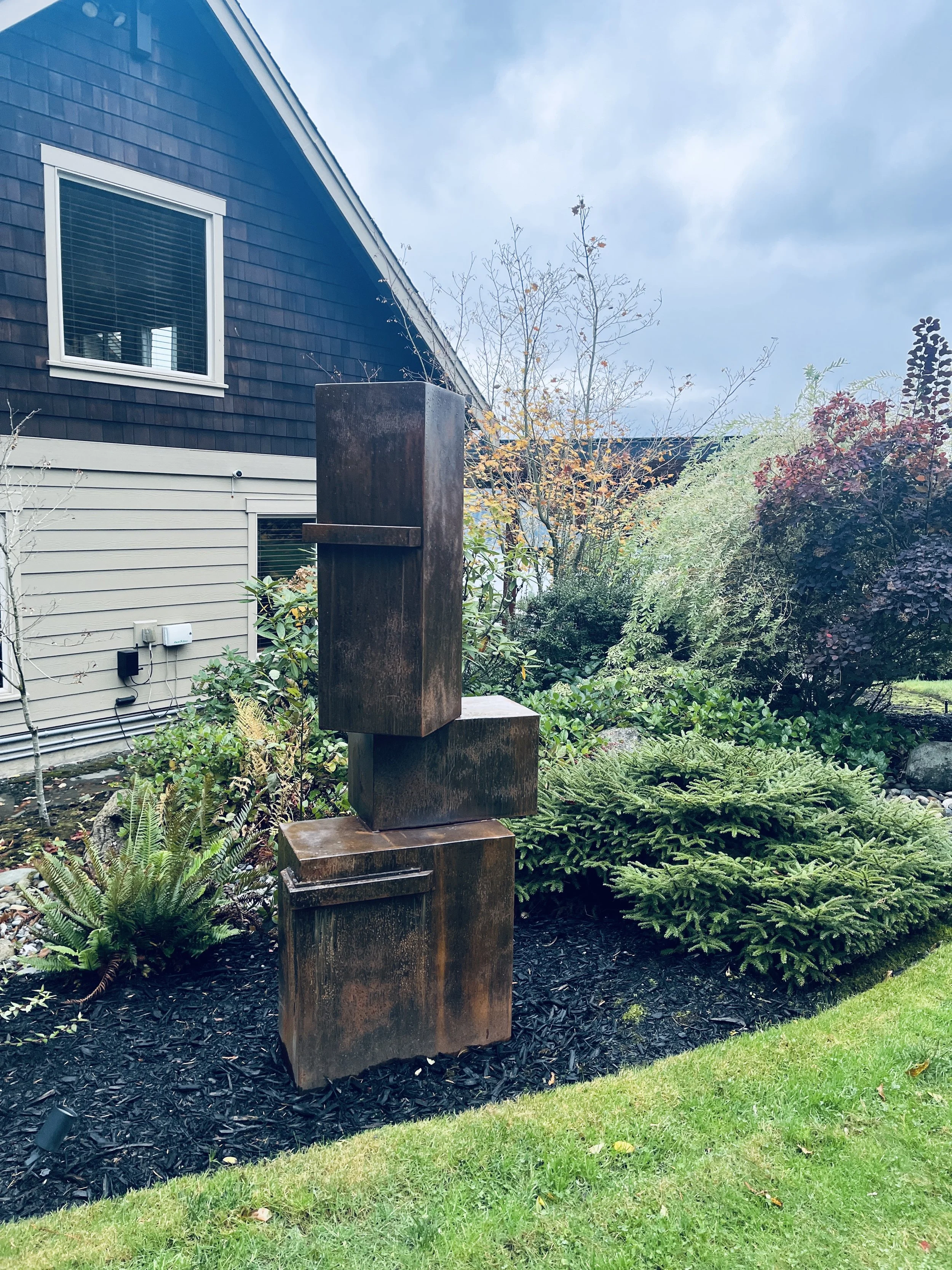 BRUTAL CUBISM - 6’ X 3’ X 2’ COR-TEN STEEL WITH PATINA