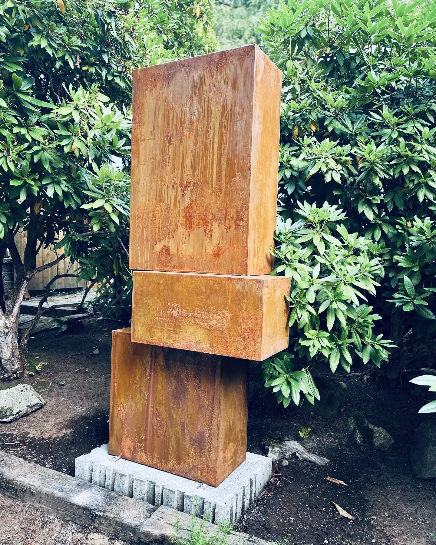 BRUTAL CUBISM - 8’ X 3’ X 2’ COR-TEN STEEL WITH PATINA