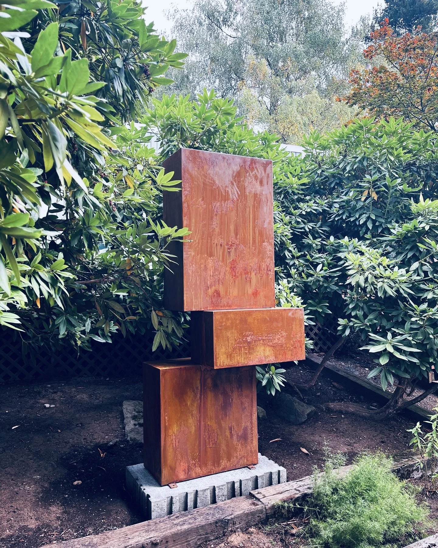 BRUTAL CUBISM - 8’ X 3’ X 2’ COR-TEN STEEL WITH PATINA