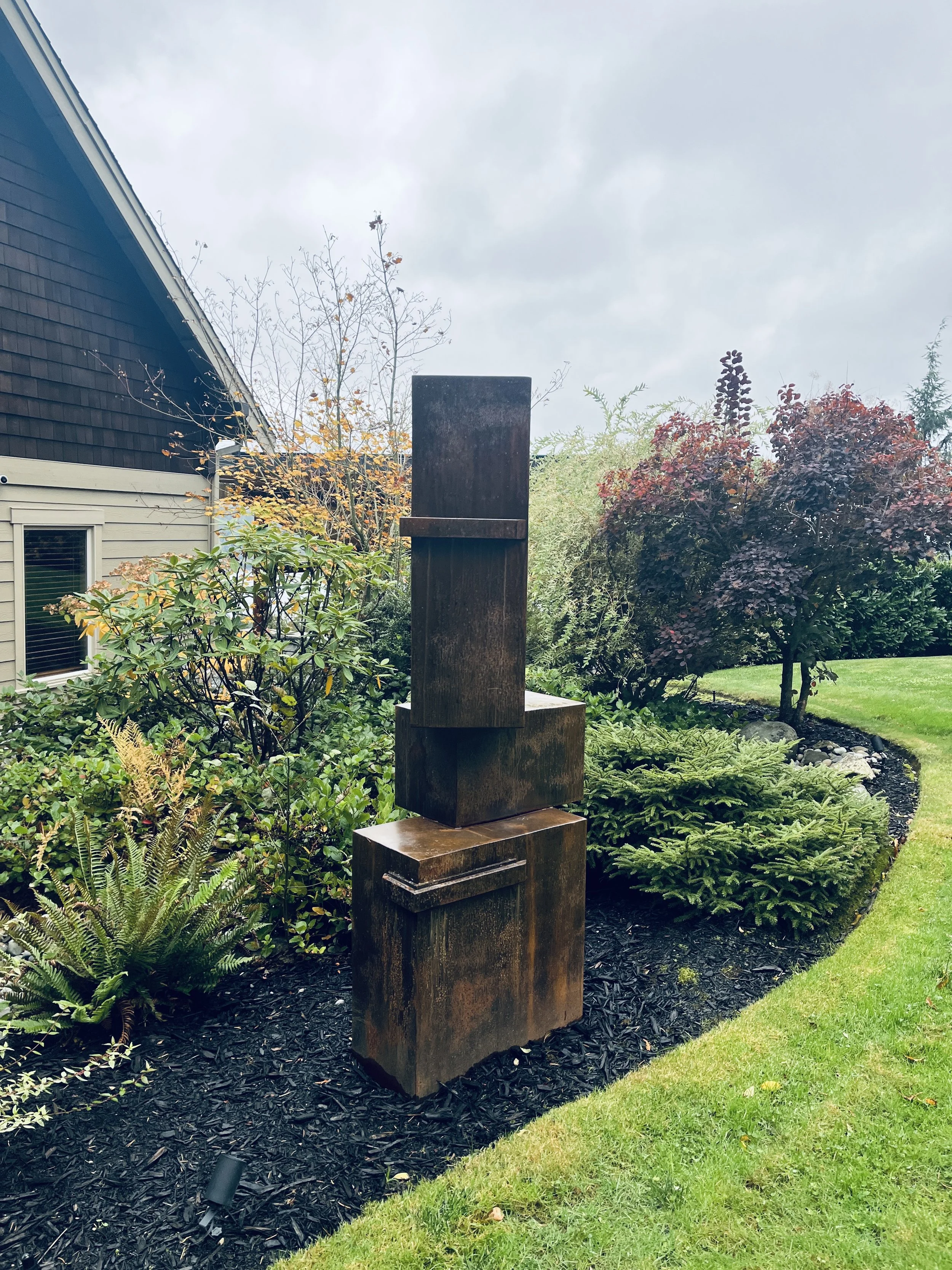 BRUTAL CUBISM - 6’ X 3’ X 2’ COR-TEN STEEL WITH PATINA
