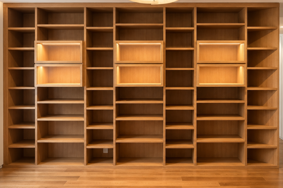 Built-In Wood Display Shelf with LED Niches