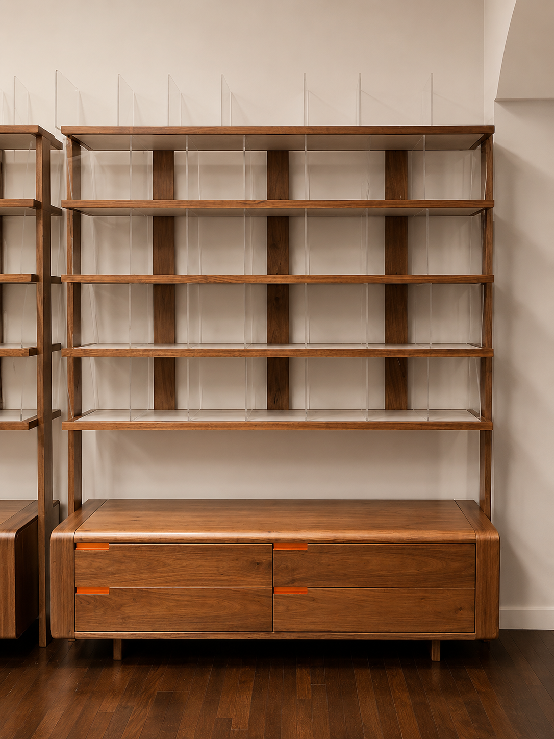 Modern Solid  Wood Display Shelf with Drawers