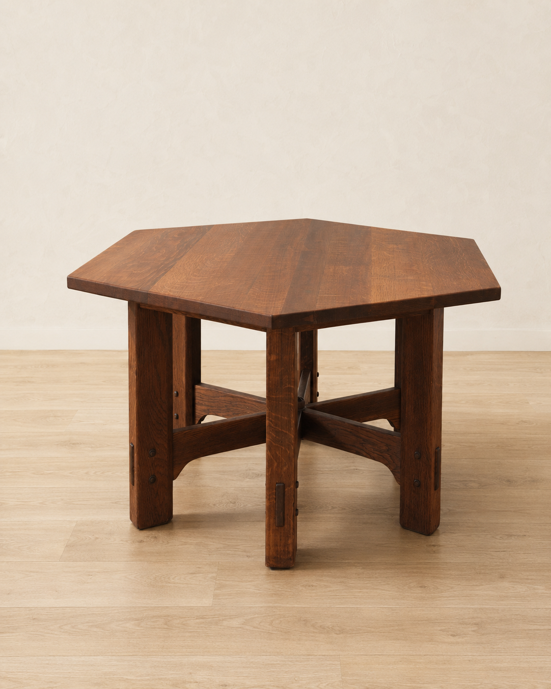 Natural Oak Hexagonal Table
