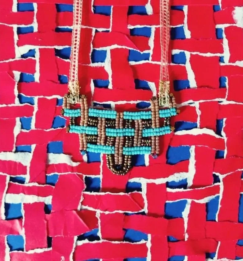 Weaved Necklace Blue and Gold