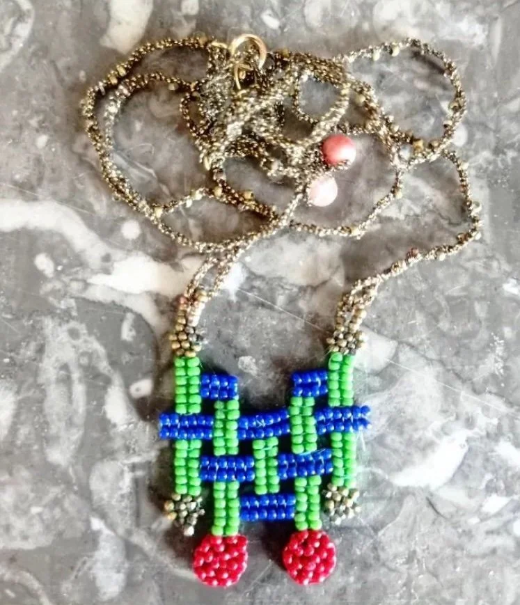 Square Weaved Necklace in Blue and Green