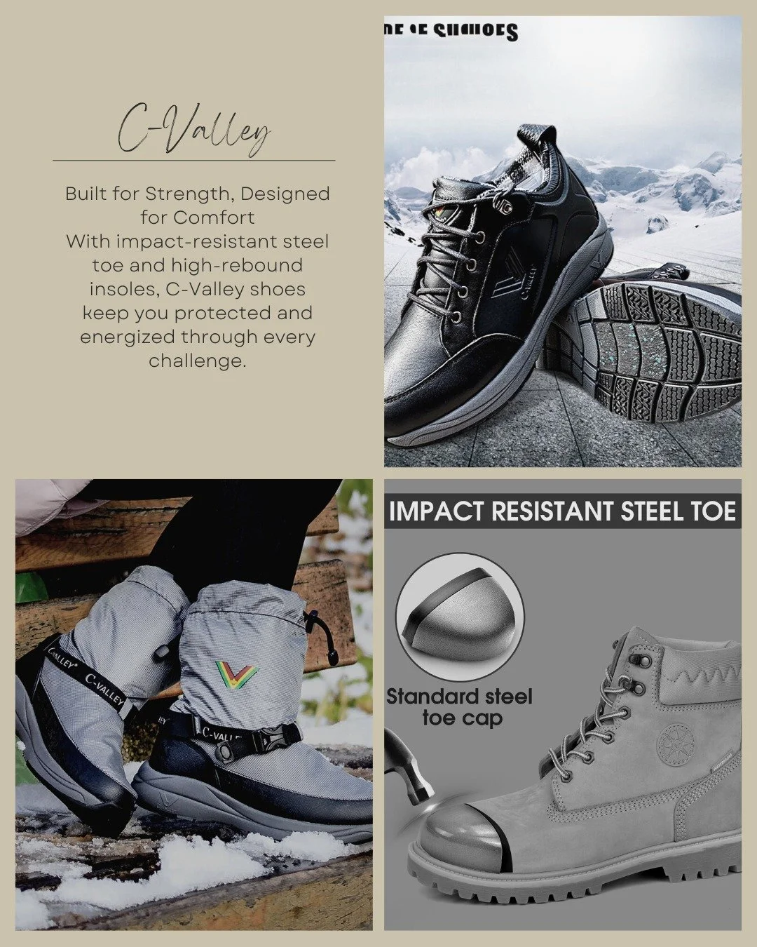 Tough jobs deserve tough footwear 💪👟
With C-Valley, you don&rsquo;t have to choose between safety and comfort. Our impact-resistant steel toe keeps you protected, while the high-rebound BPU insole absorbs up to 90% of impact for all-day support. Fr