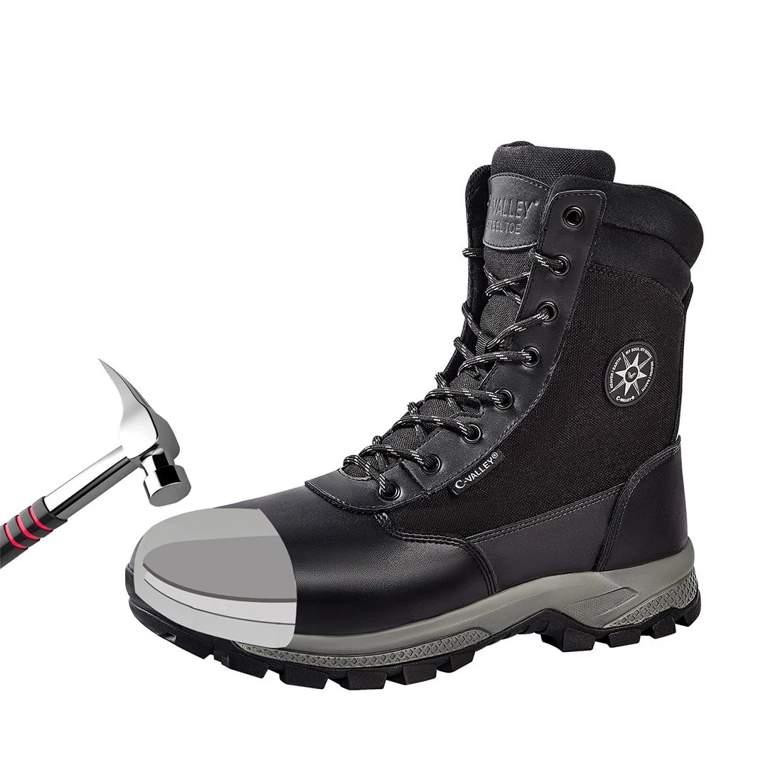 Men's Premium Genuine Leather Steel Toe Safety Boots with Side Zipper Puncture Proof Construction Industrial Work Boots