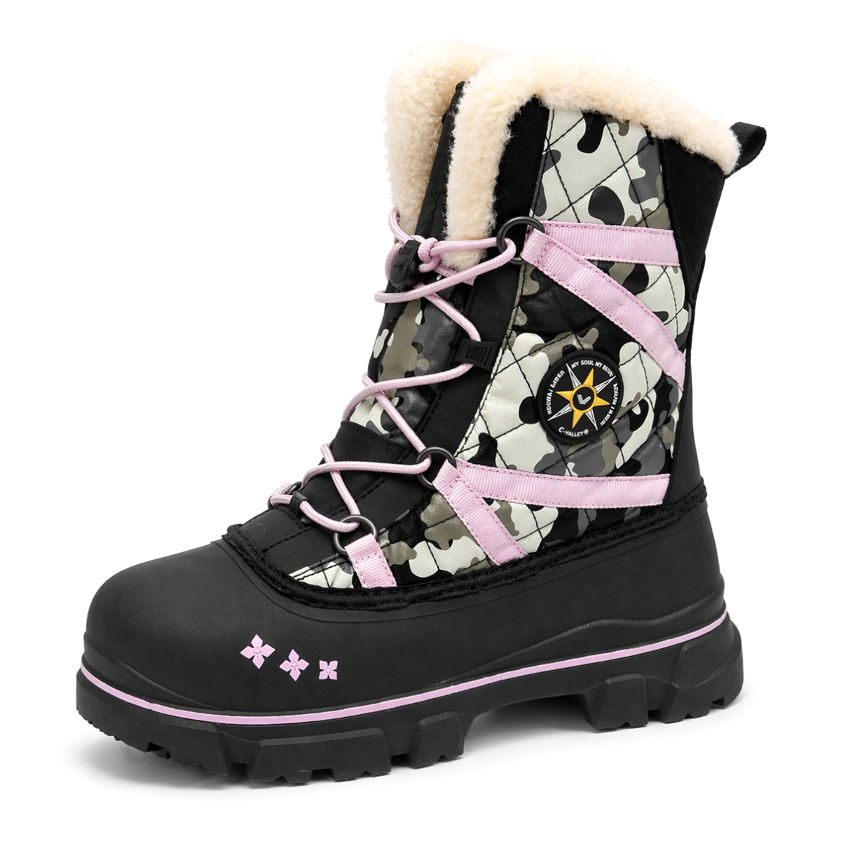 Women's Winter Snow Boots Waterproof Anti-Slip Lightweight Lace-Up Mid Calf Outdoor Boots