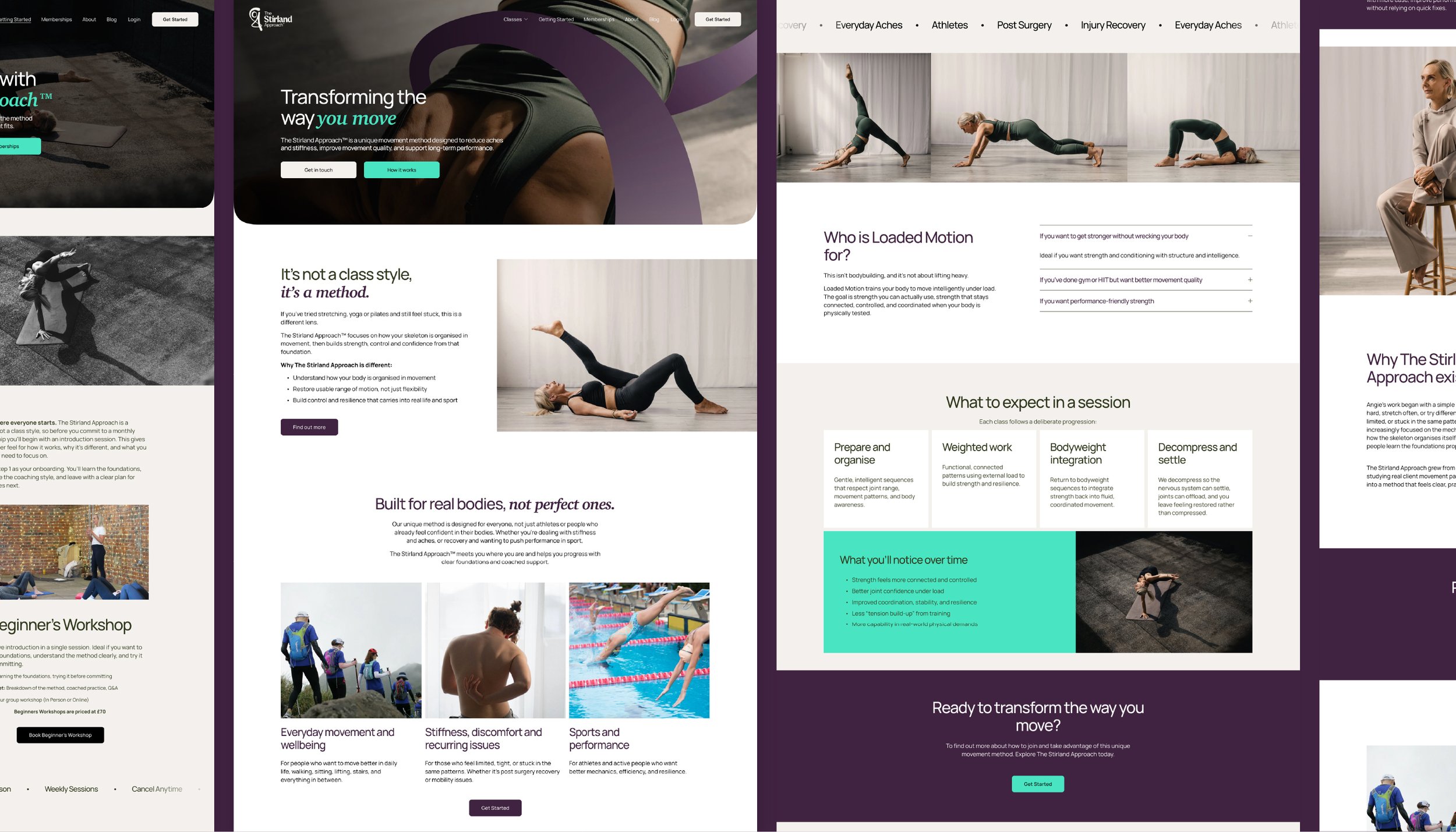 Images of homepage and website designs of the stirland approach