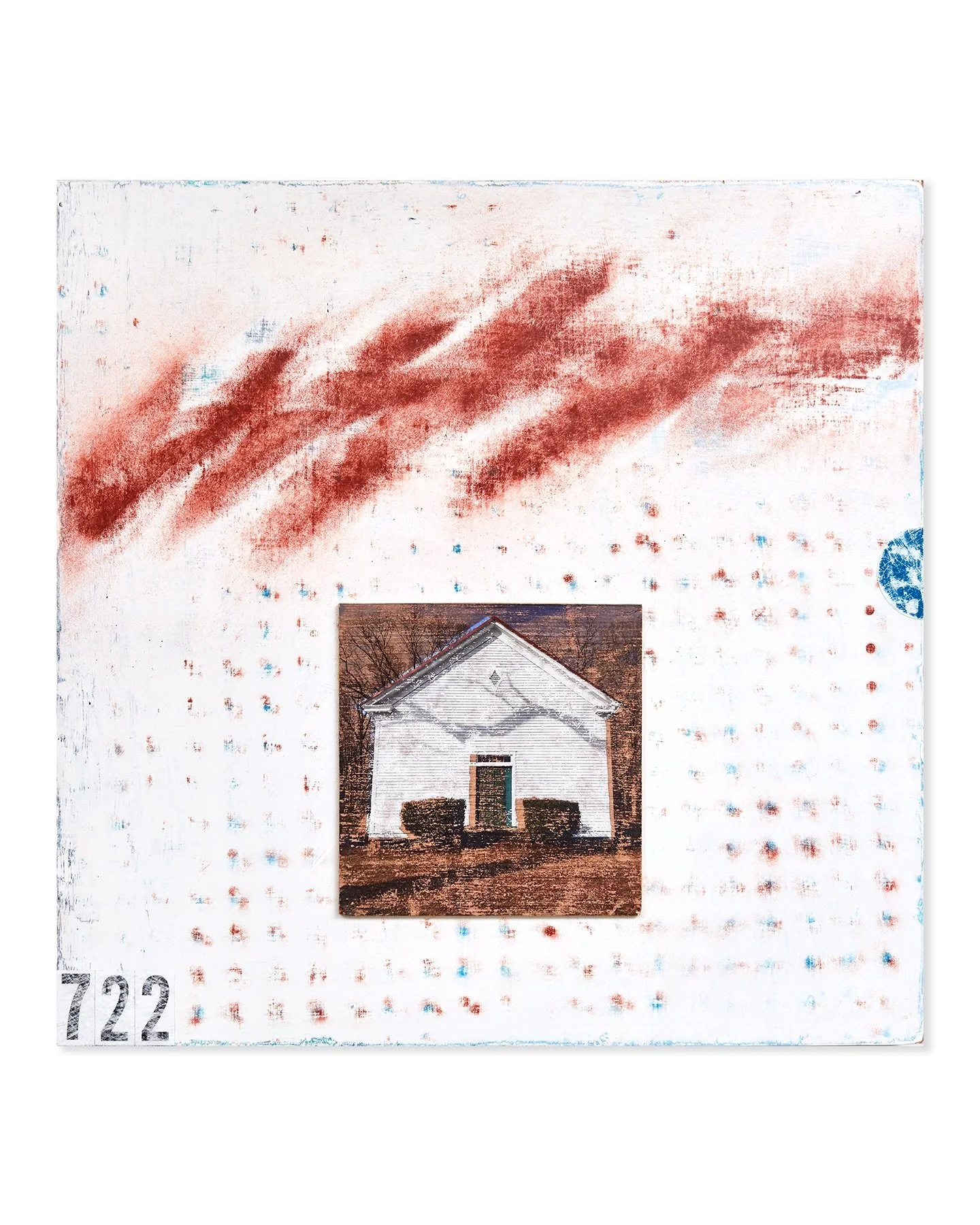 &lsquo;Welcome&rsquo; (2021)
Pigment Transfer, Paint, and Collage on Panel
23&rdquo; tall x 23&rdquo; wide

This was a breakthrough piece for my creative practice. While making the process-driven assemblages for my &lsquo;Gentle Reminders&rsquo; seri