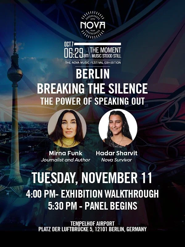 Tuesday, November 11th
Breaking the Silence: The Power of Speaking Out
In the wake of October 7th, survivors of the Nova Music Festival carry not only trauma but also the weight of being heard in a world that sometimes turns away.
This conversation b