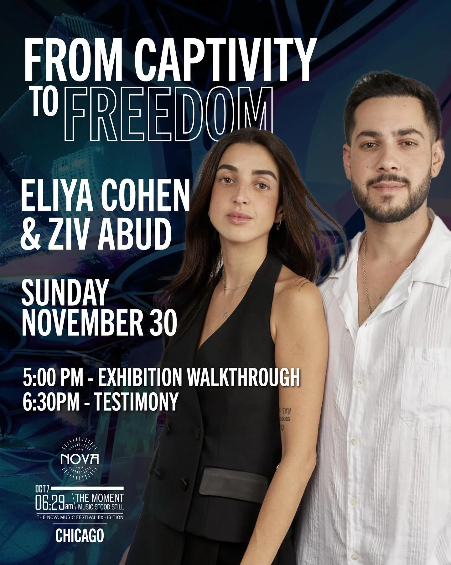 **ADDITIONAL DATE ADDED:
Due to popular demand, Eliya Cohen &amp; Ziv Abud will be sharing their testimonies.
Sunday, November 30th
5:00pm - Exhibition walkthrough 
6:30pm - Testimony

#novaexhibitionchicago #wewilldanceagain