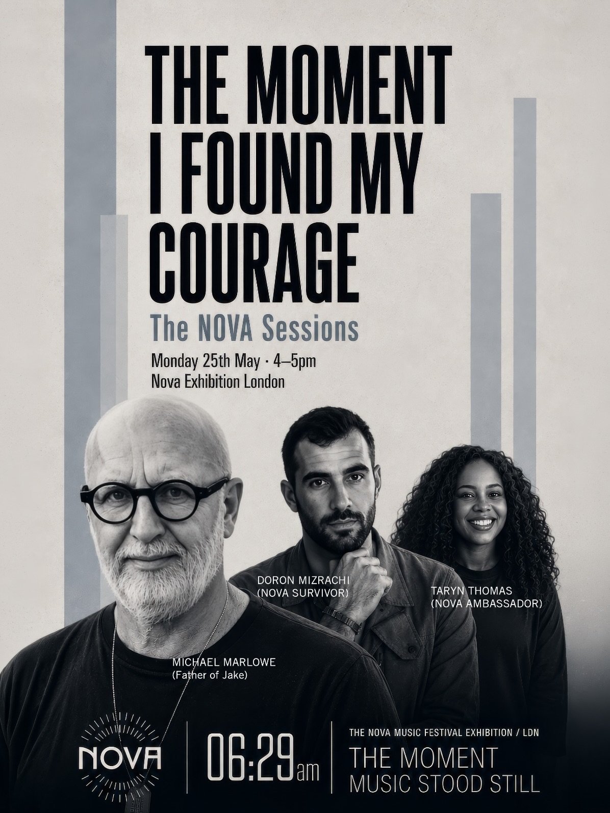 This Monday at The Nova Exhibition.

Michael Marlowe, father of Jake Marlowe, alongside survivor Doron Mizrahi, and Taryn Thomas, join The Nova Sessions to share personal reflections on trauma, resilience and the importance of human connection in the