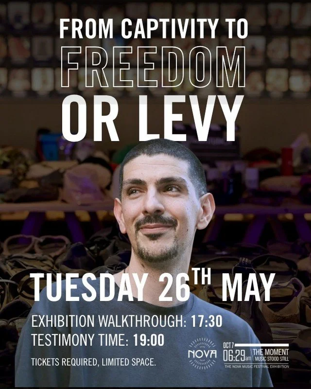 In his own words. From a father who lived the unthinkable.

This Tuesday, join us at the Nova Exhibition London for a deeply intimate evening with returned hostage, Or Levy.

On October 7, Or and his wife Eynav arrived at the festival. Minutes later,