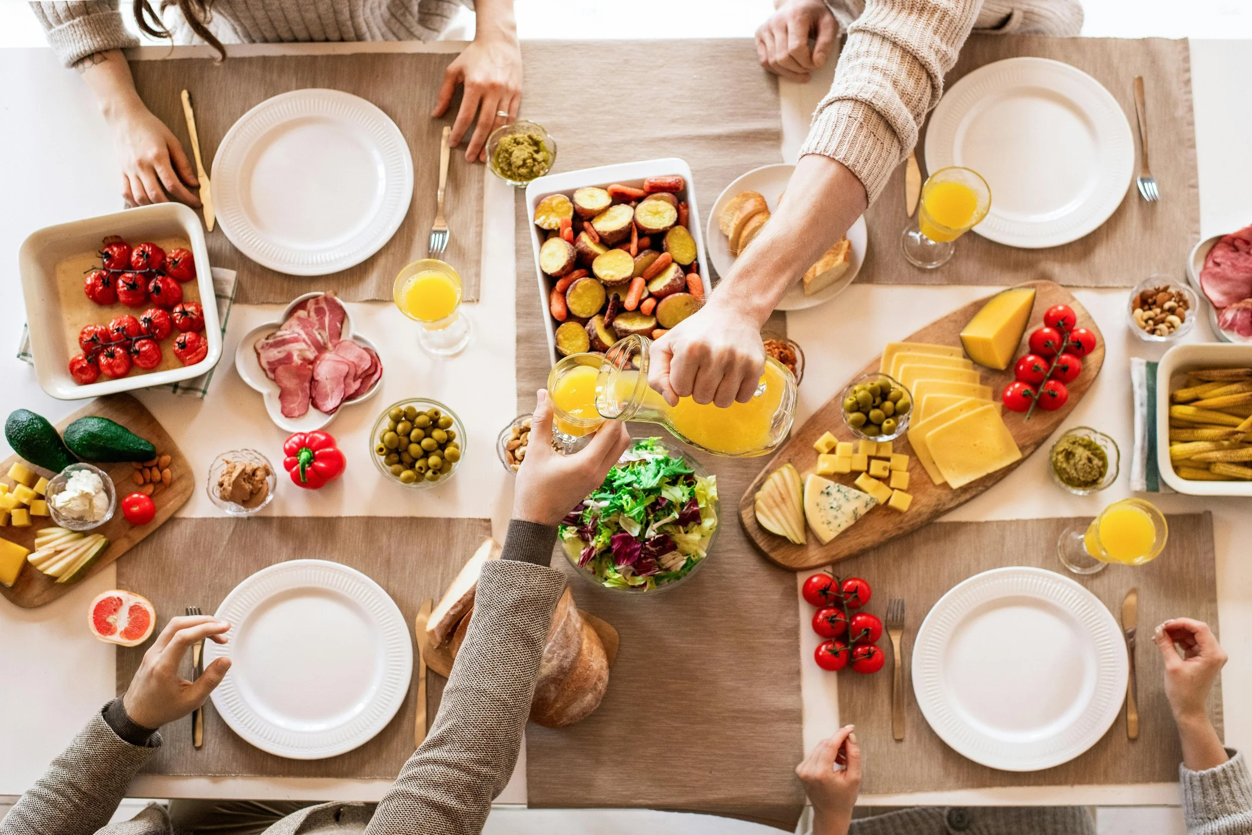 Above view of friends enjoying a healthy meal