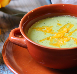 Bowl of broccoli cheddar soup