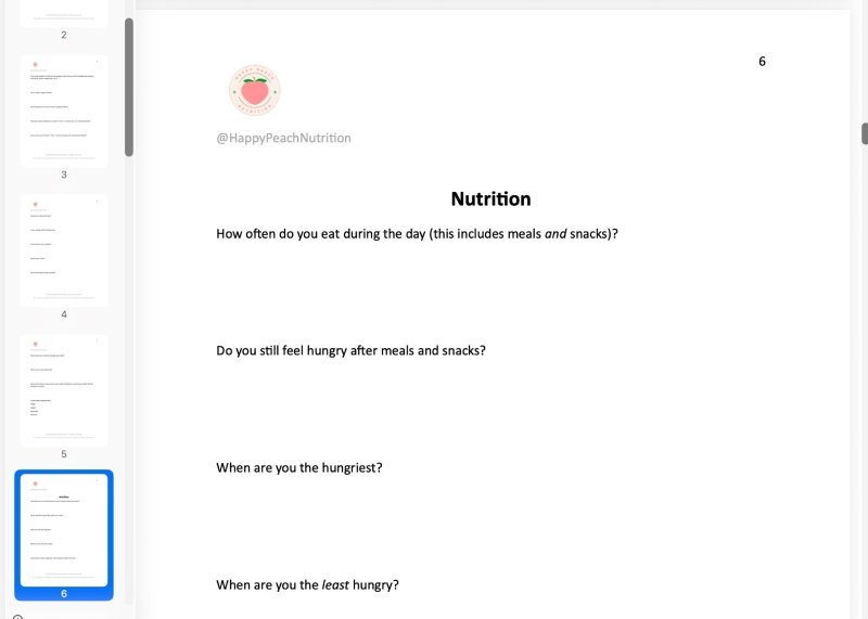 example of workbook contents