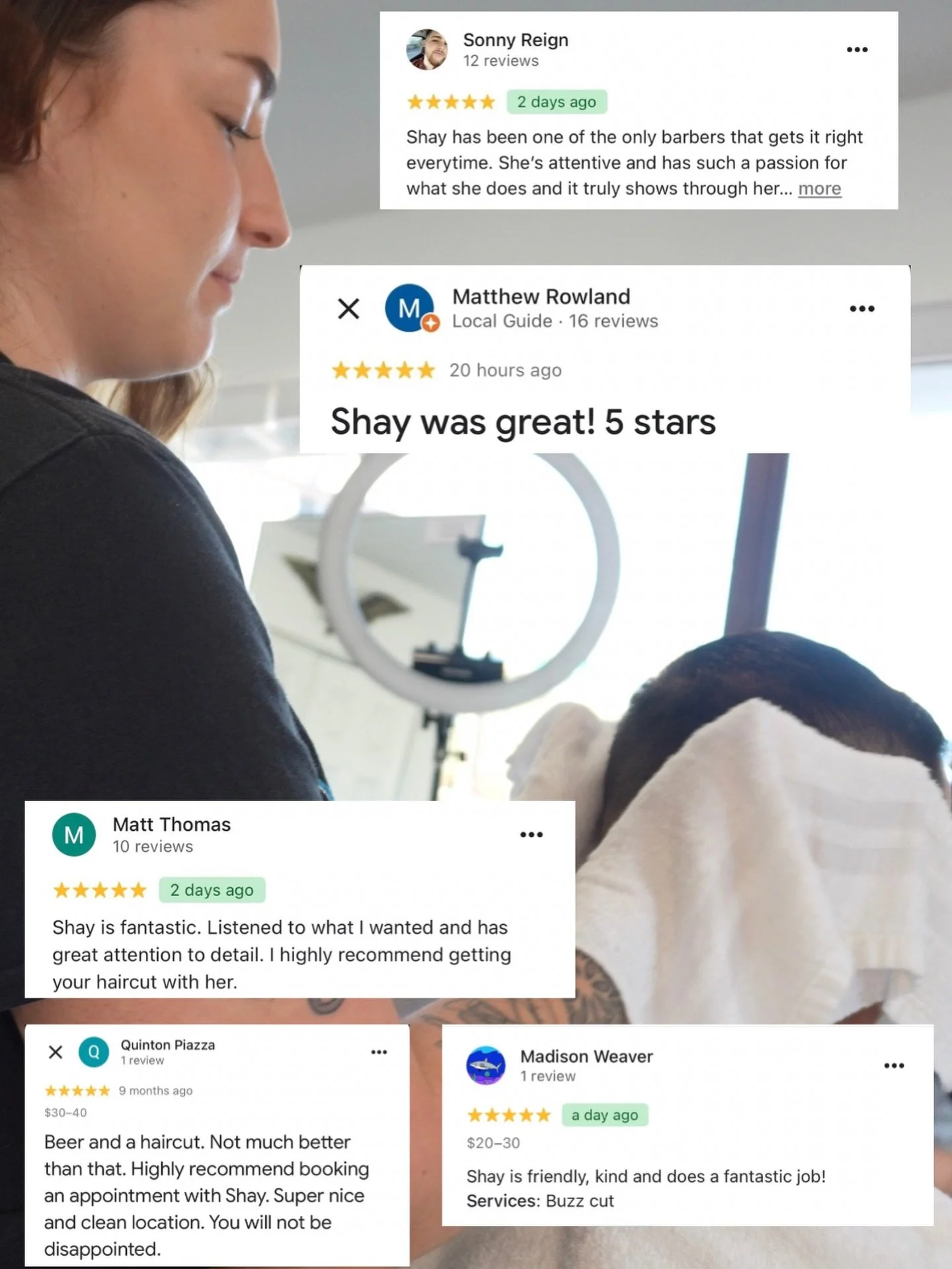 Real reviews from Real Customers.
You can book with Shay at Standtallbarbering.com

#stpetebarber #tampabaybarber #clearwater #barbershop #barberlife