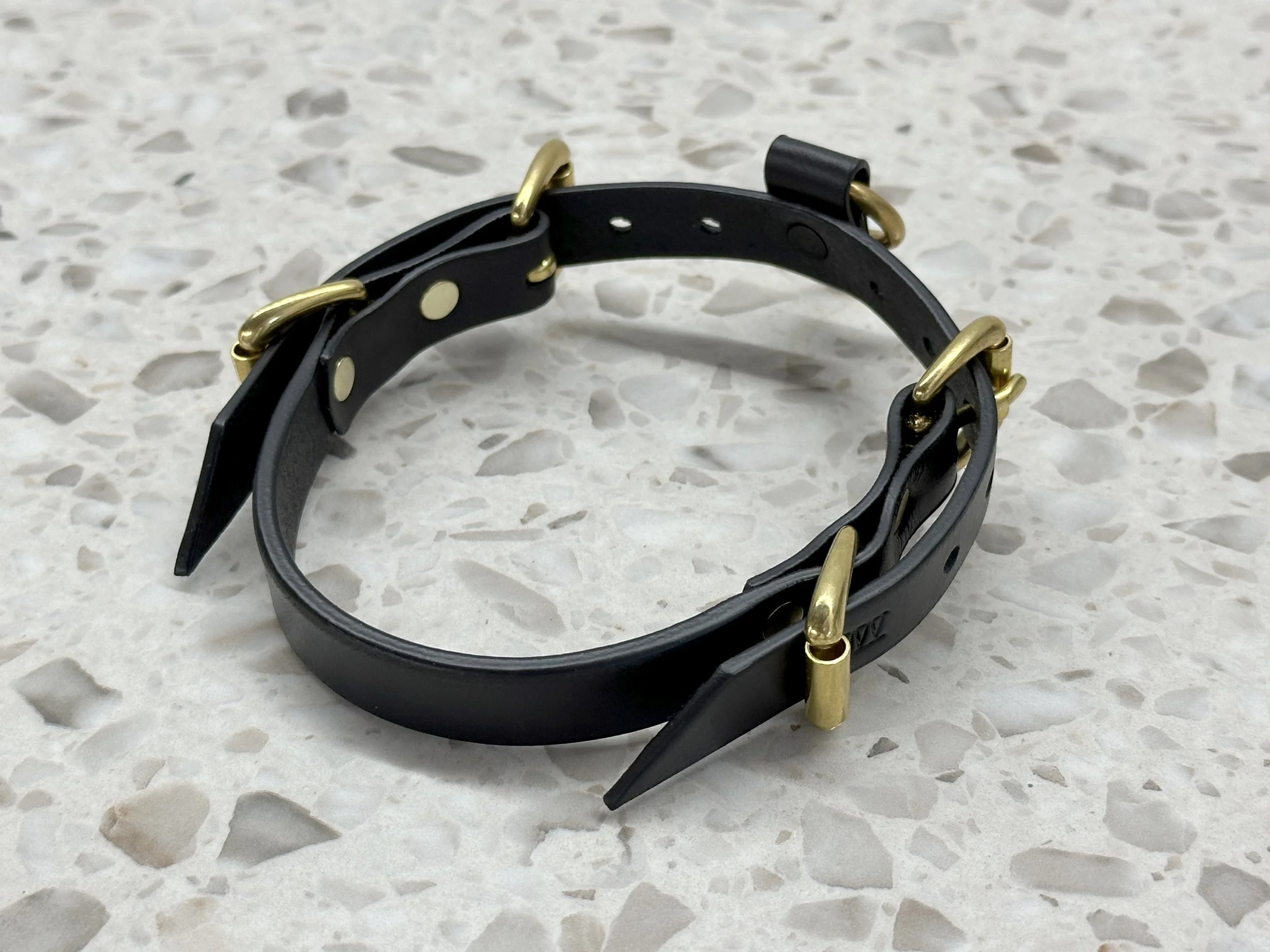 Teyr collar in black saddlery with solid brass hardware_top back.jpg
