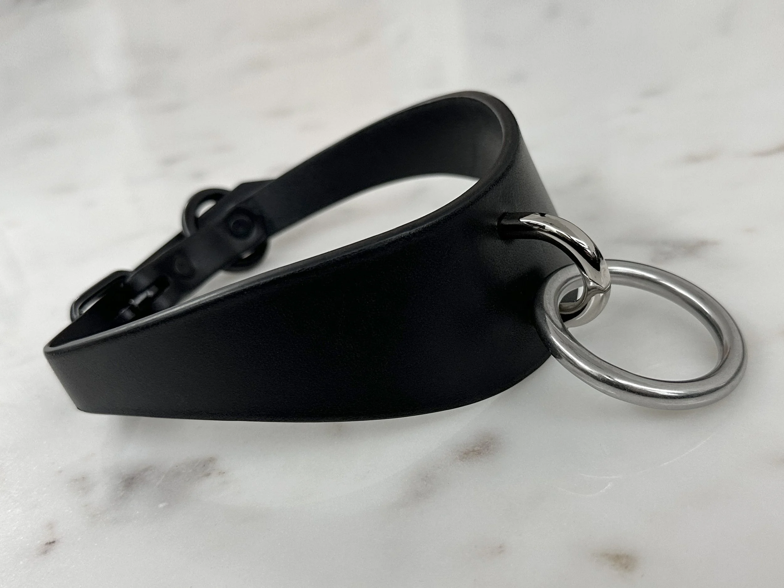 Atticus Ivy Rea collar in black leather with stainless steel_left angle.jpg