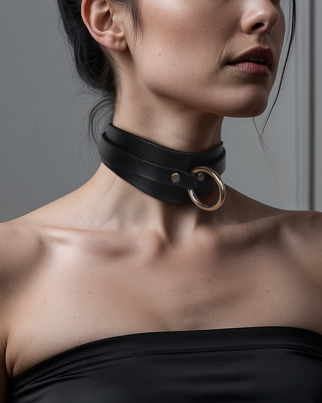 Lapis_Atticus Ivy_Double layer leather collar_choker_black and brass crop.jpg