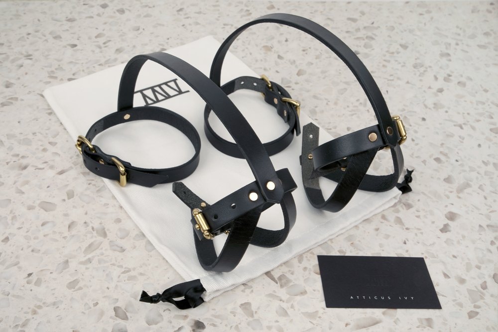 Atticus Ivy Leather Calf Harness in black and brass_16