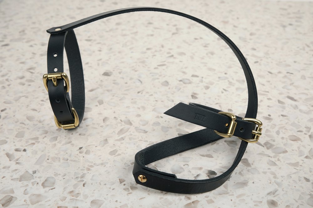 Atticus Ivy Leather Calf Harness in black and brass_9