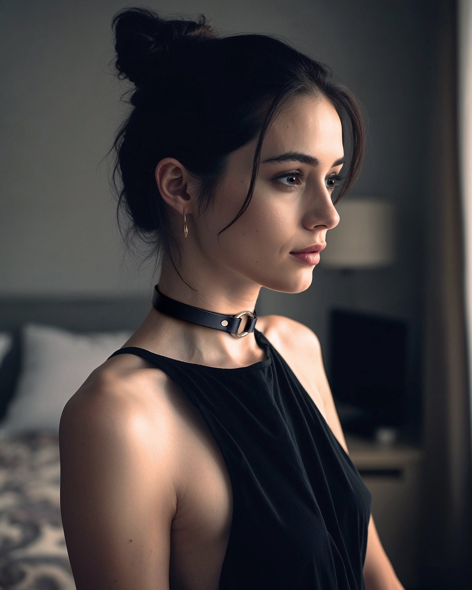 Atticus ivy sig collar in black leather and brass_model shira IP2S.jpg