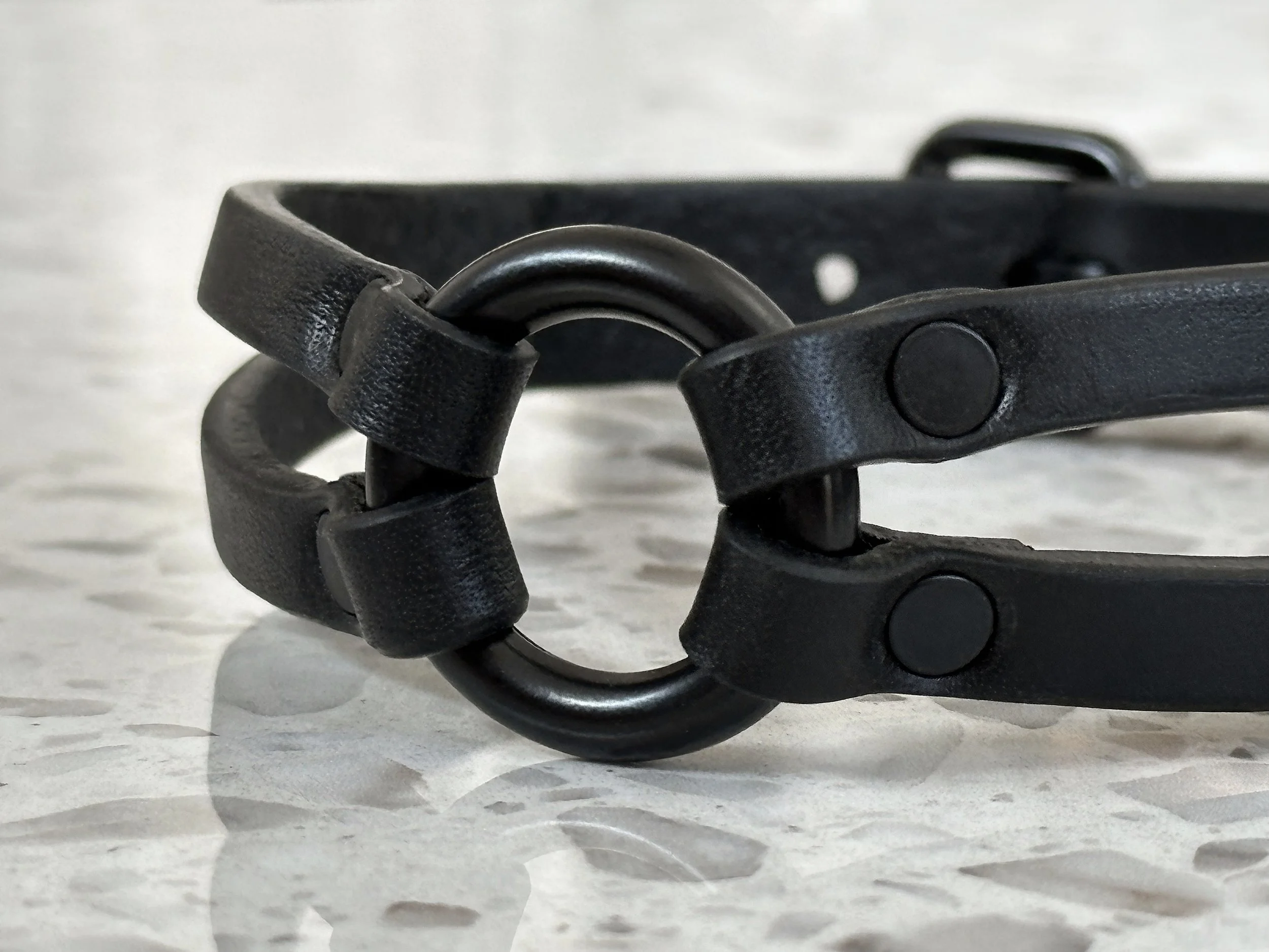 Atticus Ivy Oska slim black on black leather split strap collar_detail.jpg