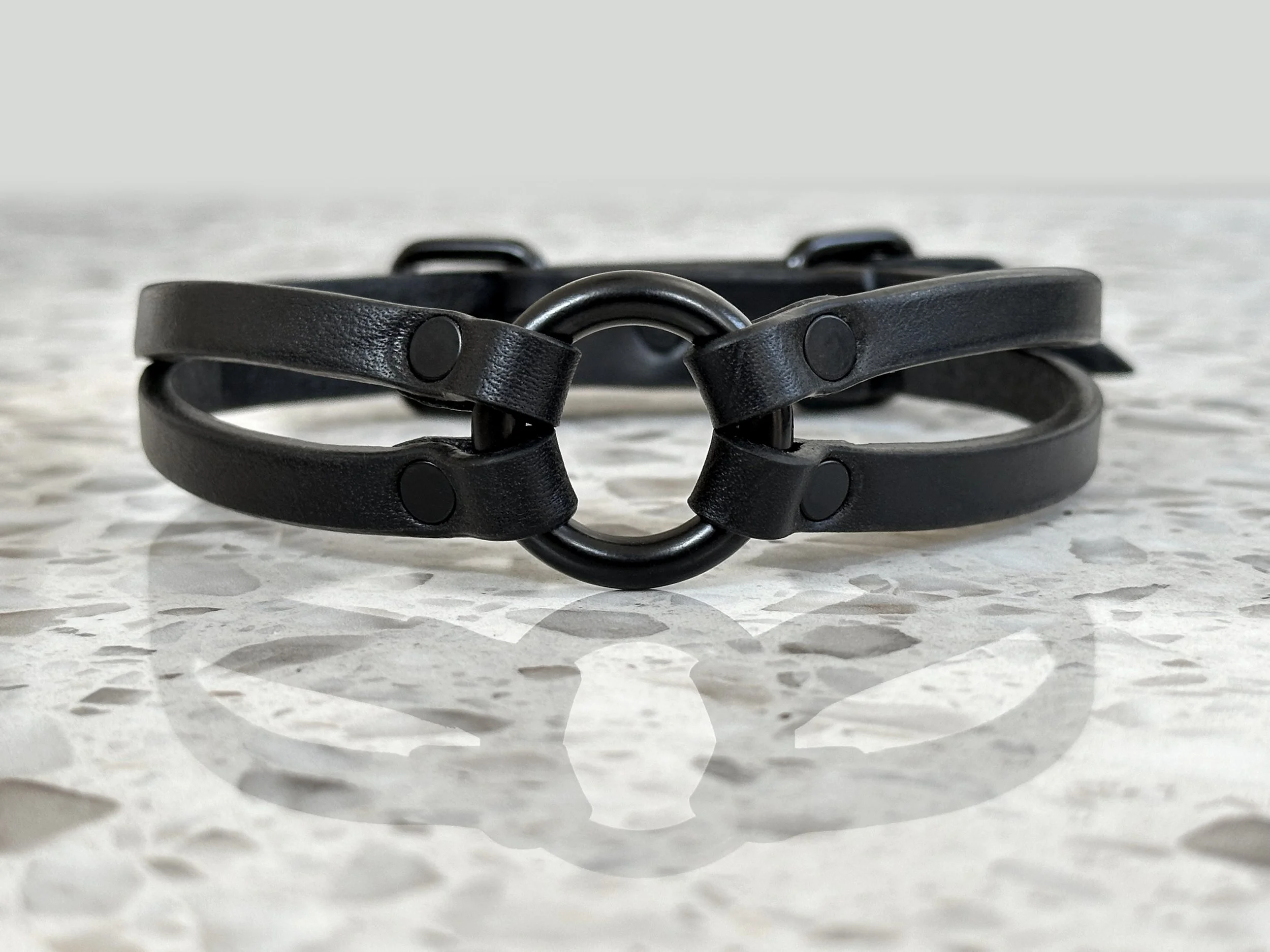 Atticus Ivy Oska slim black on black leather split strap collar_front.jpg